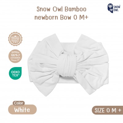 Snow owl Bamboo Newborn Bow headband - White